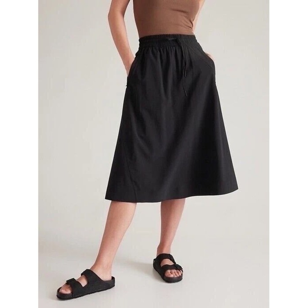 Athleta Brooklyn Skirt Midi A-Line Elastic Waist Size 14 Black Women's